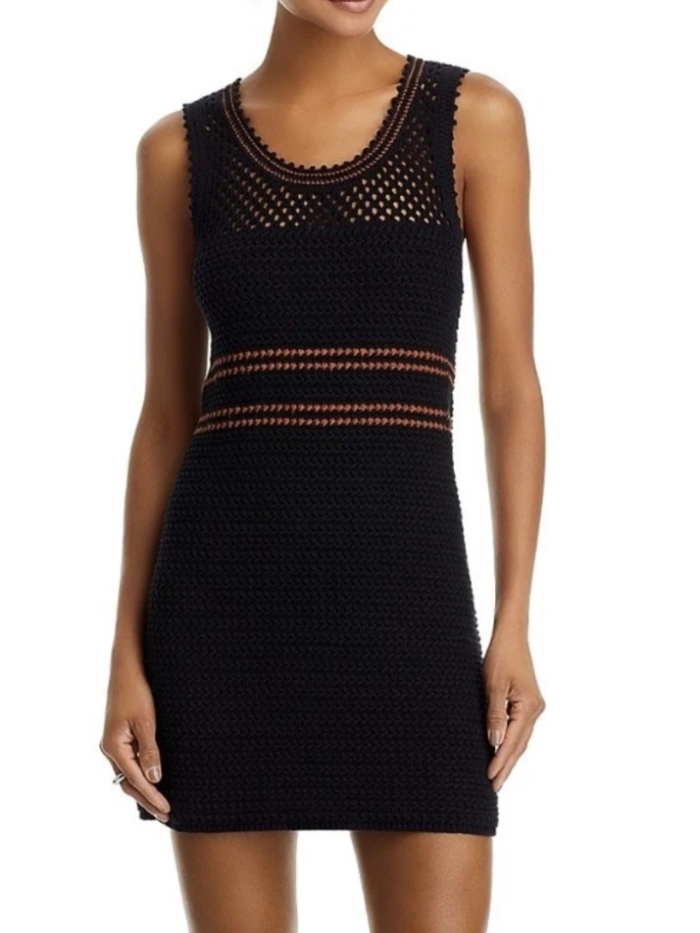 Re/Done 100% Cotton Black and Brown Crochet Knit Dress Sleeveless Sz XS